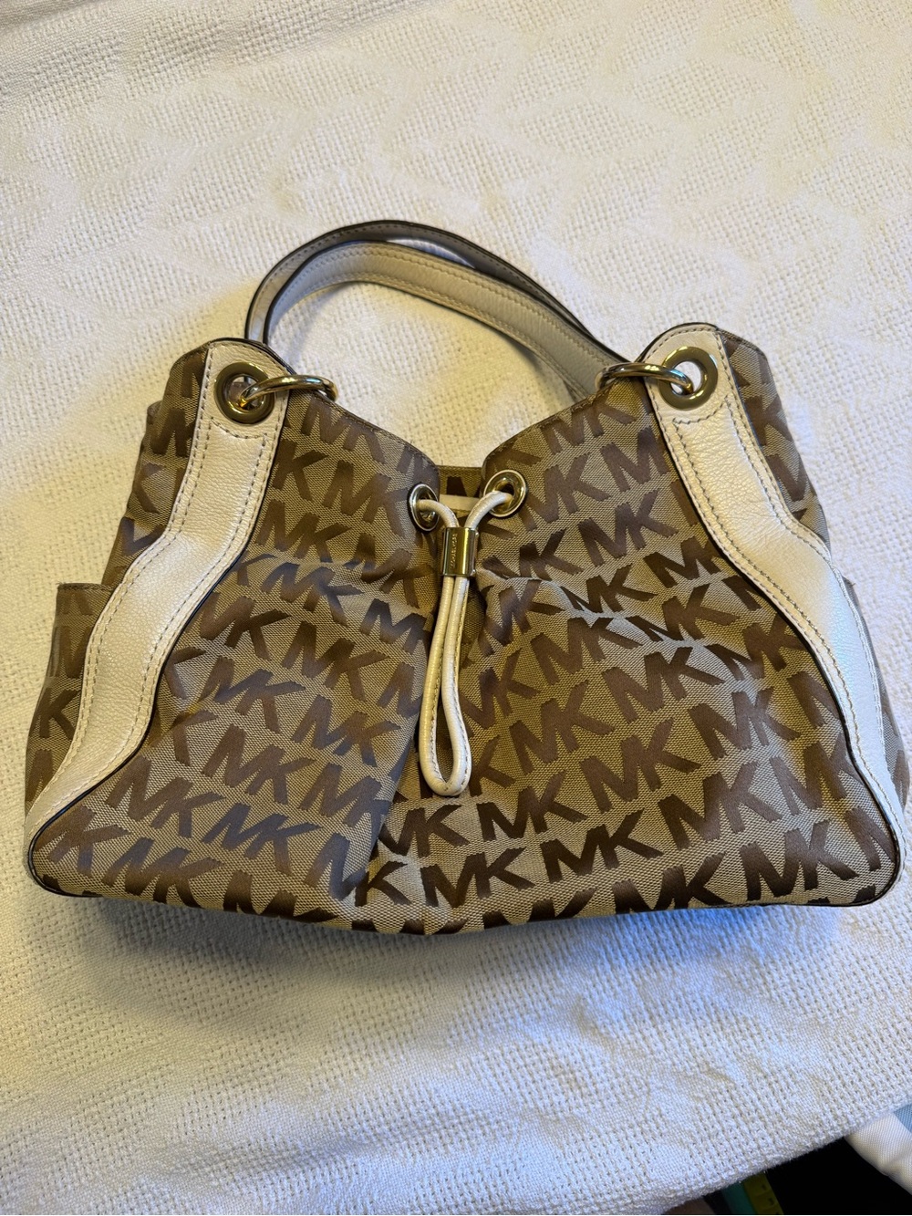 Michael Kors Beige Logo Drawstring Shoulder Bag